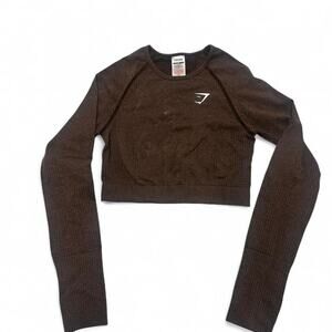 Gymshark Brown Vital Seamless Cropped Activewear LongSleeve Size Medium